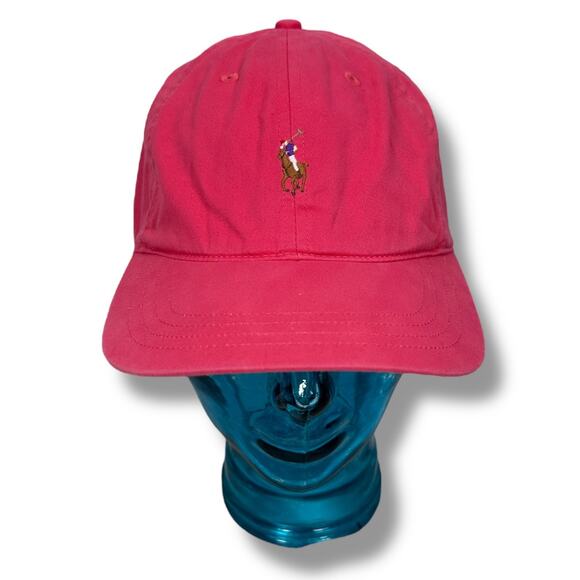 Vintage Polo Ralph Lauren Dad Strapback Hat Reddish Pink Terry Cloth Sweatband - Picture 1 of 10